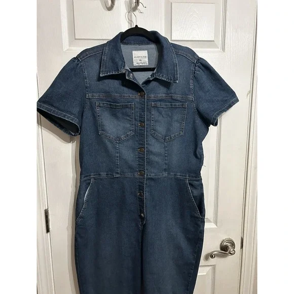 Celebrity Pink XXL Romper Jumper Denim Blue Jeans Dark Wash Western Button Up - Picture 7 of 14